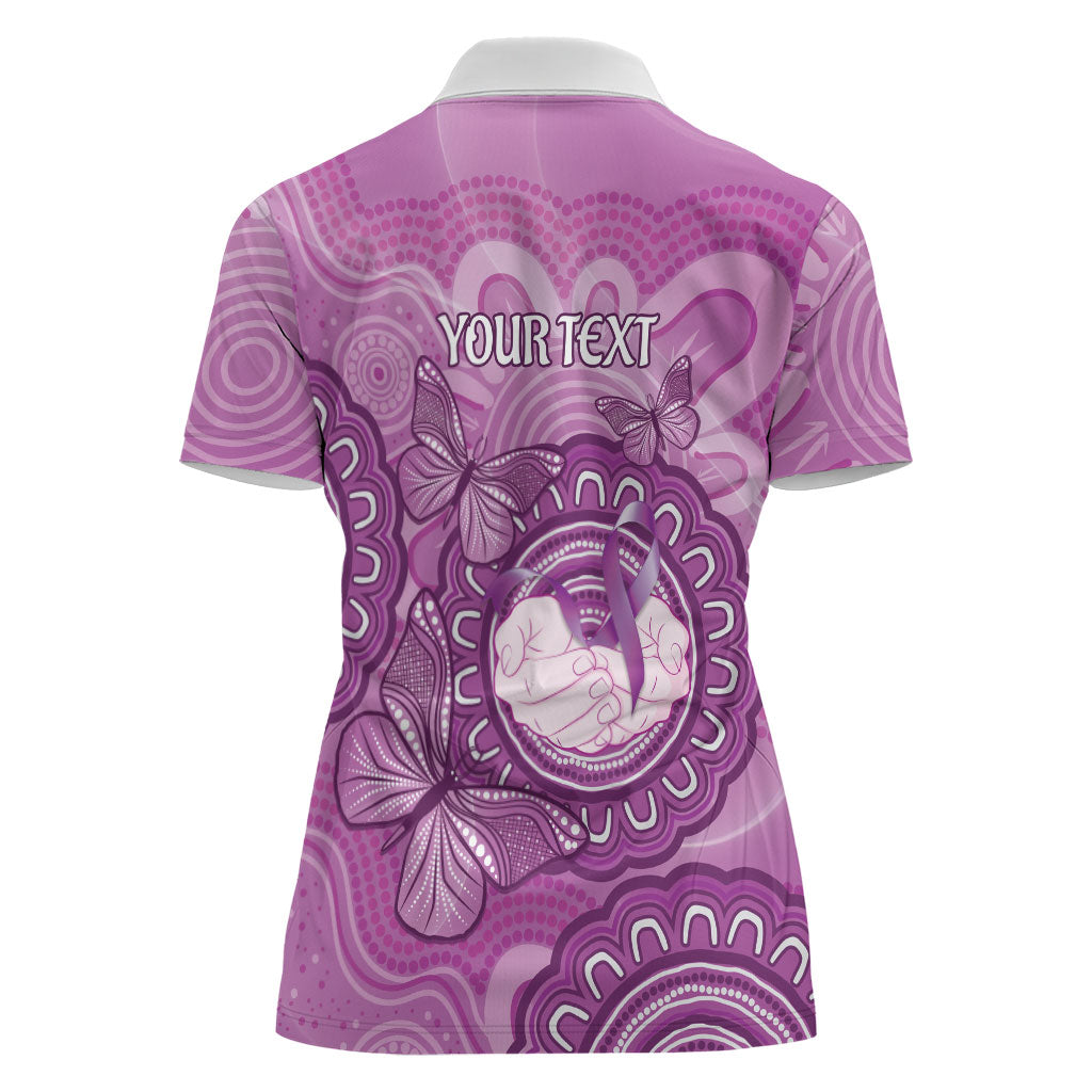 Australia Lupus Support Month Personalised Women Polo Shirt Warrior Purple Ribbon Butterflies Indigenous Art