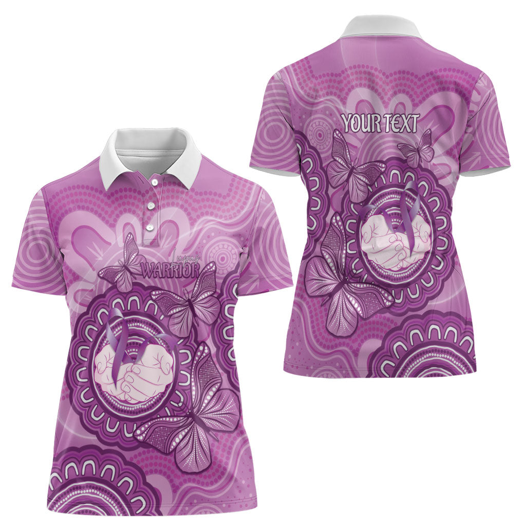 Australia Lupus Support Month Personalised Women Polo Shirt Warrior Purple Ribbon Butterflies Indigenous Art