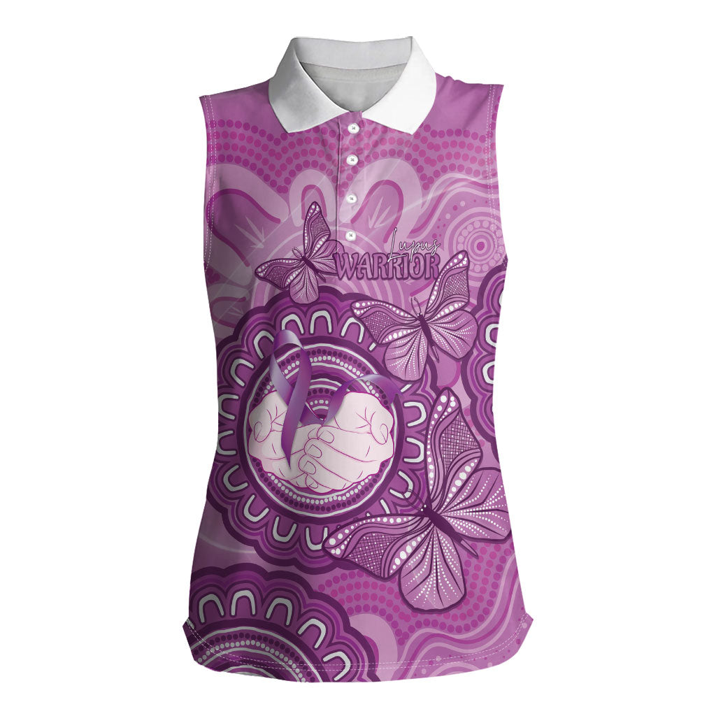 Australia Lupus Support Month Personalised Women Sleeveless Polo Shirt Warrior Purple Ribbon Butterflies Indigenous Art