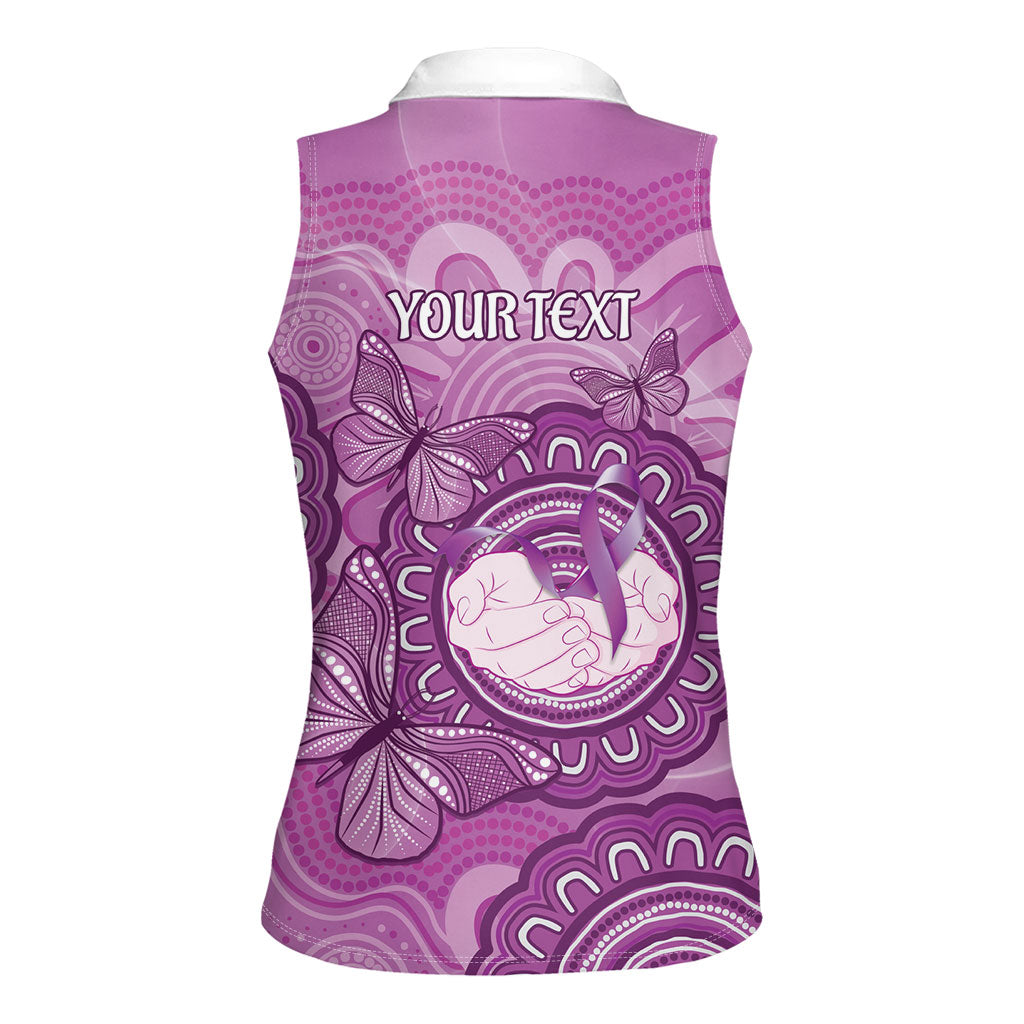 Australia Lupus Support Month Personalised Women Sleeveless Polo Shirt Warrior Purple Ribbon Butterflies Indigenous Art