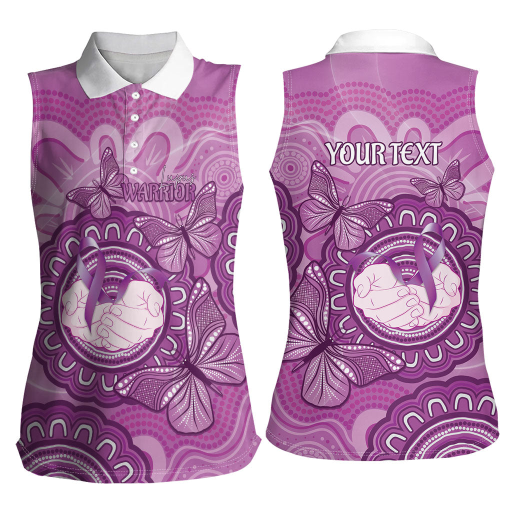 Australia Lupus Support Month Personalised Women Sleeveless Polo Shirt Warrior Purple Ribbon Butterflies Indigenous Art