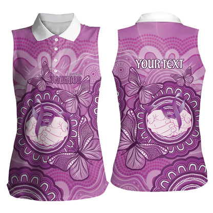 Australia Lupus Support Month Personalised Women Sleeveless Polo Shirt Warrior Purple Ribbon Butterflies Indigenous Art
