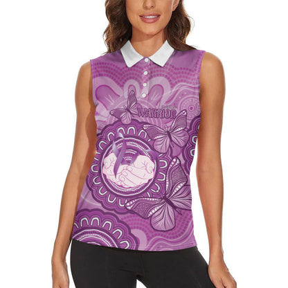 Australia Lupus Support Month Personalised Women Sleeveless Polo Shirt Warrior Purple Ribbon Butterflies Indigenous Art
