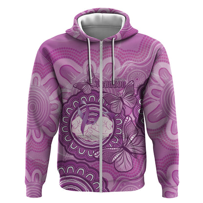 Australia Lupus Support Month Personalised Zip Hoodie Warrior Purple Ribbon Butterflies Indigenous Art