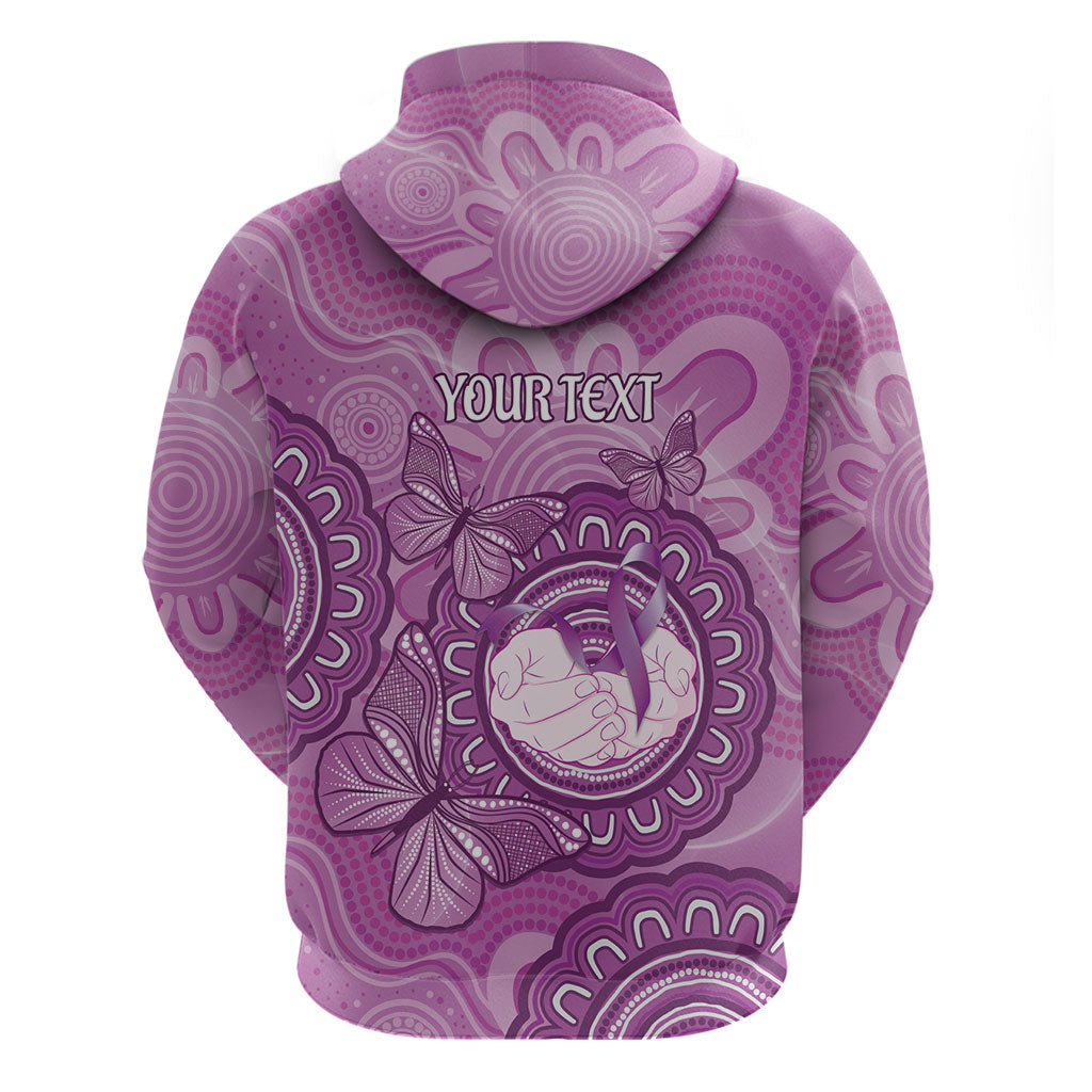 Australia Lupus Support Month Personalised Zip Hoodie Warrior Purple Ribbon Butterflies Indigenous Art