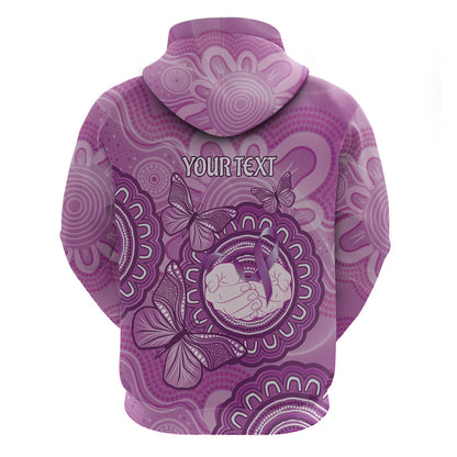 Australia Lupus Support Month Personalised Zip Hoodie Warrior Purple Ribbon Butterflies Indigenous Art