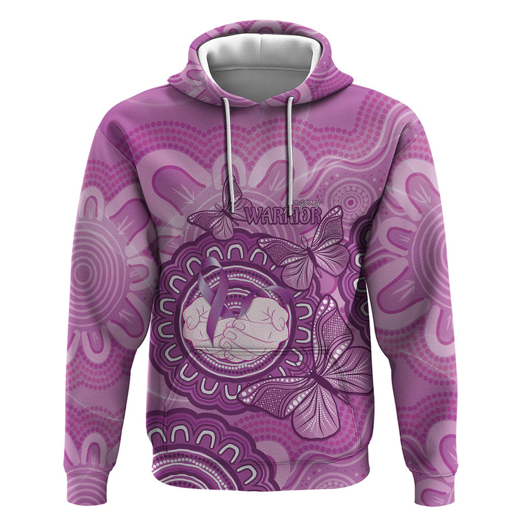 Australia Lupus Support Month Personalised Zip Hoodie Warrior Purple Ribbon Butterflies Indigenous Art