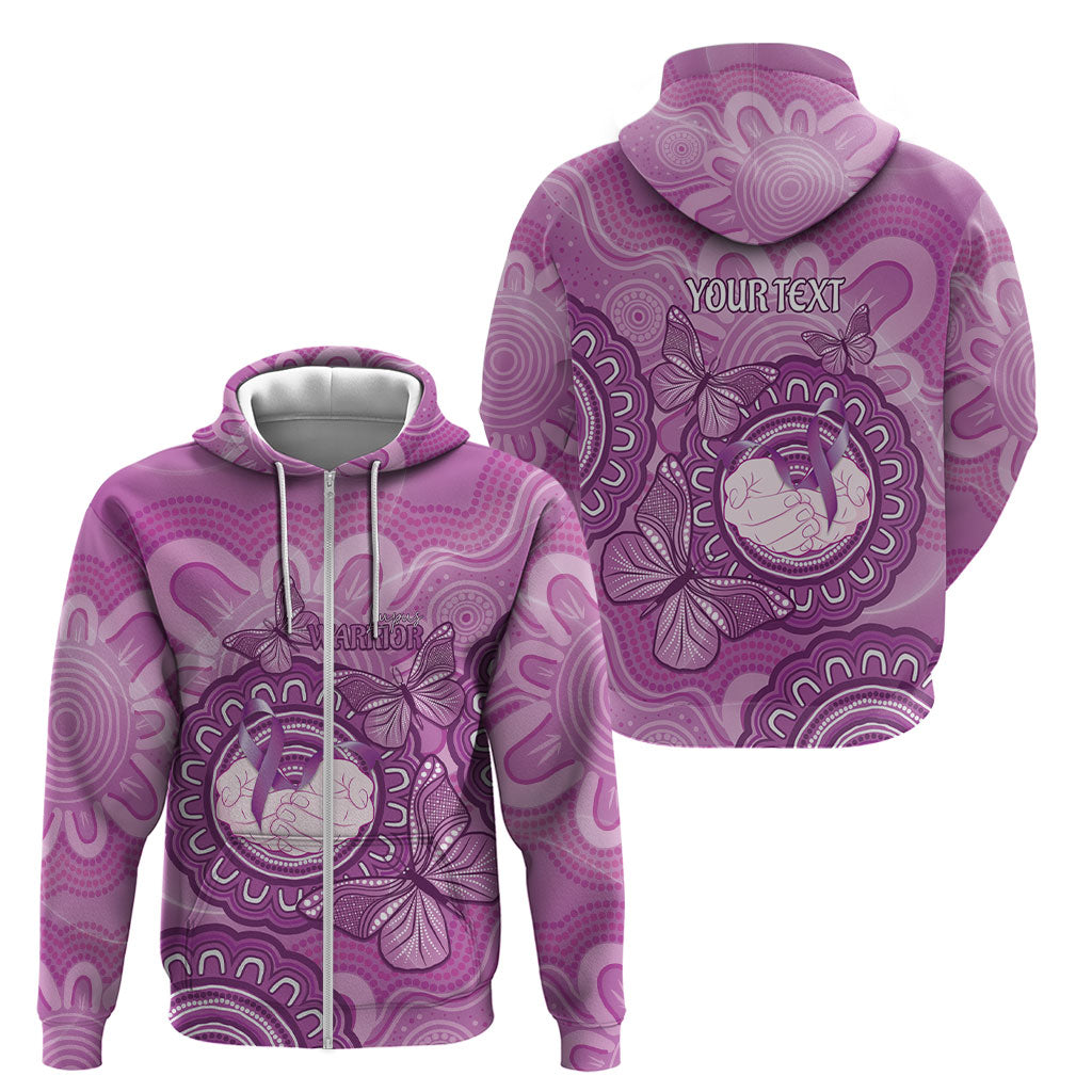 Australia Lupus Support Month Personalised Zip Hoodie Warrior Purple Ribbon Butterflies Indigenous Art
