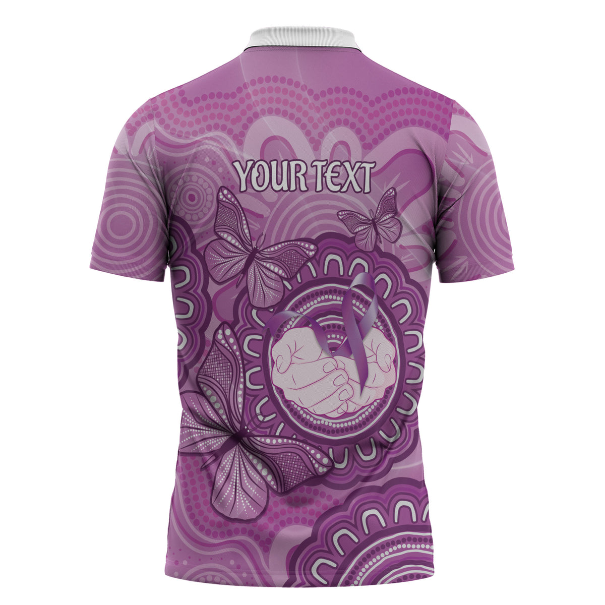 Australia Lupus Support Month Personalised Zipper Polo Shirt Warrior Purple Ribbon Butterflies Indigenous Art