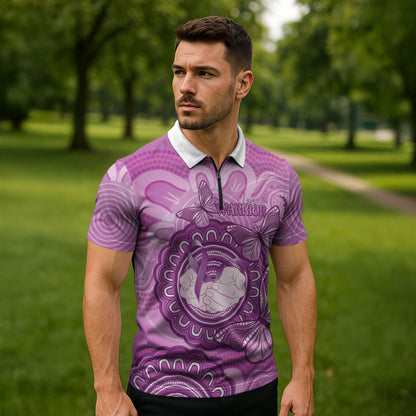 Australia Lupus Support Month Personalised Zipper Polo Shirt Warrior Purple Ribbon Butterflies Indigenous Art