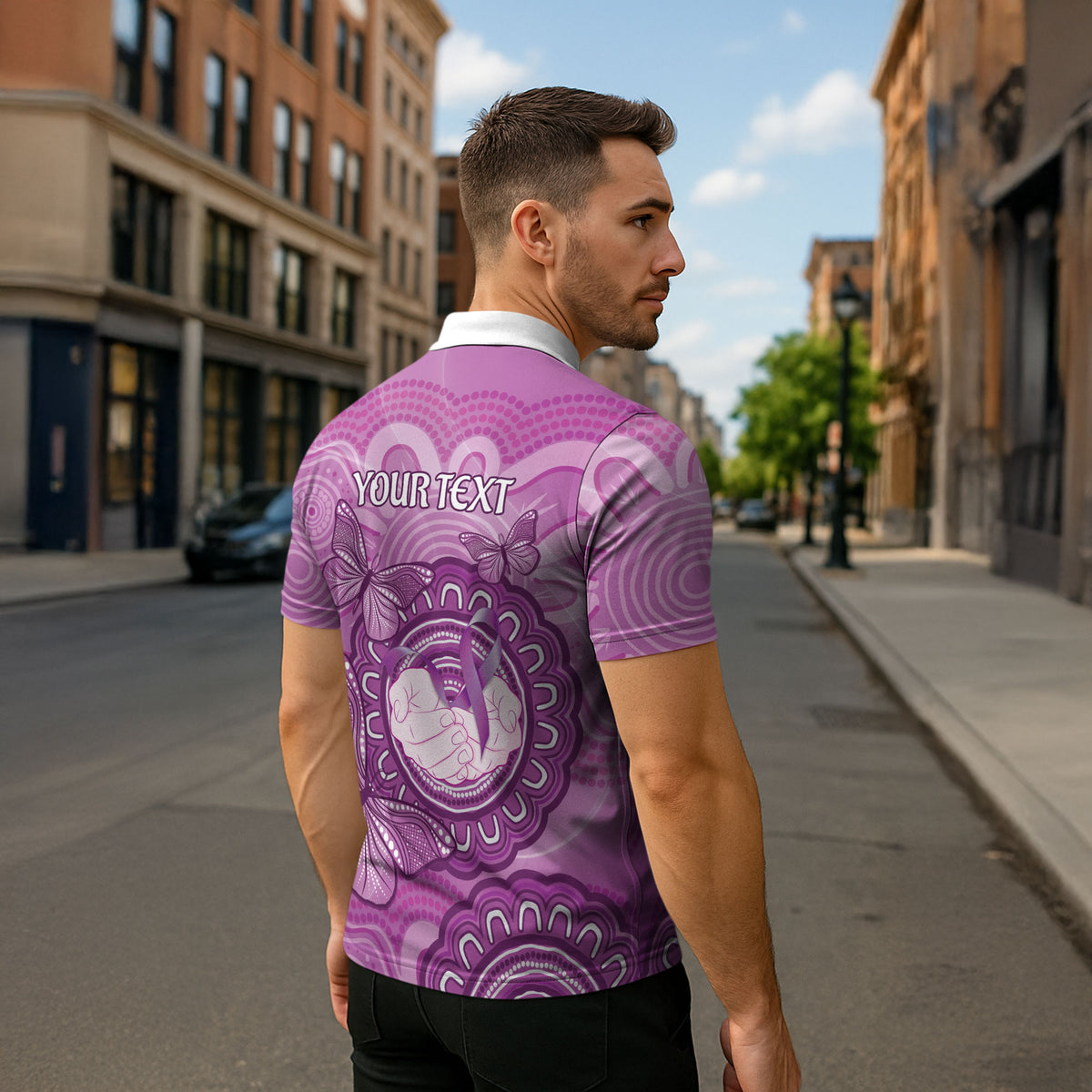 Australia Lupus Support Month Personalised Zipper Polo Shirt Warrior Purple Ribbon Butterflies Indigenous Art