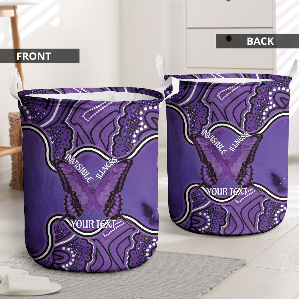 Australia Lupus Support Month Personalised Laundry Basket Butterfly Purple Ribbon Invisible Illness Indigenous Art