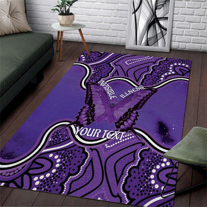 Australia Lupus Support Month Personalised Area Rug Butterfly Purple Ribbon Invisible Illness Indigenous Art