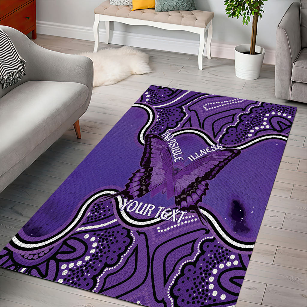 Australia Lupus Support Month Personalised Area Rug Butterfly Purple Ribbon Invisible Illness Indigenous Art
