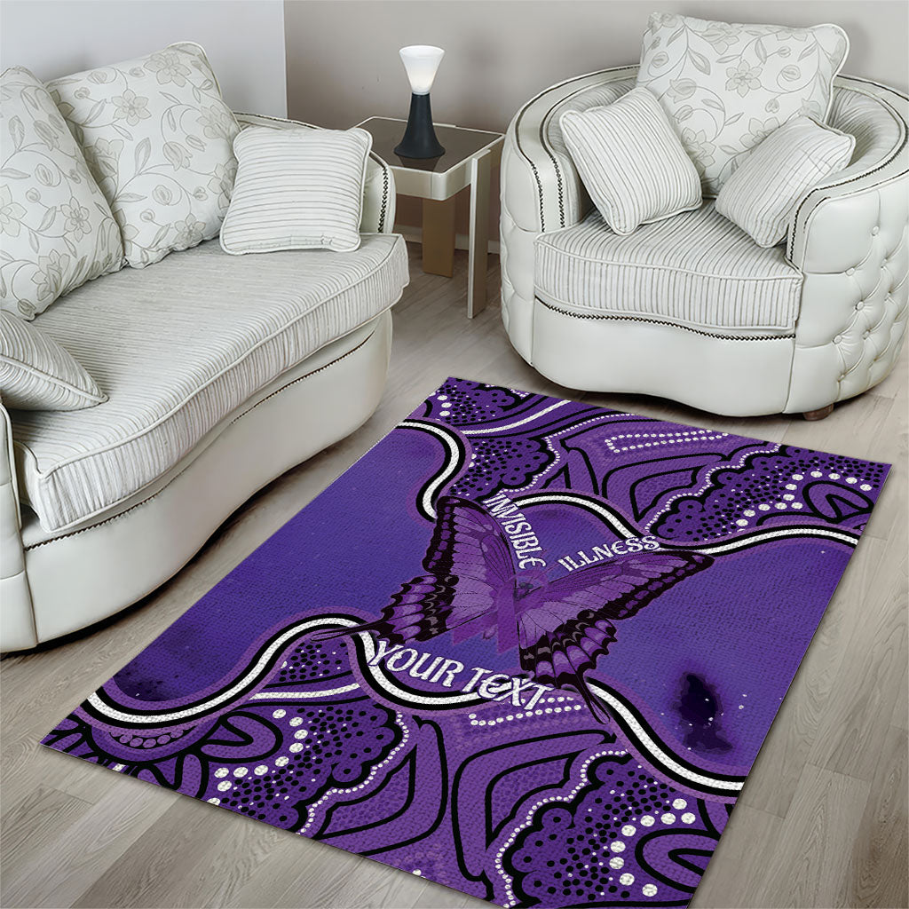 Australia Lupus Support Month Personalised Area Rug Butterfly Purple Ribbon Invisible Illness Indigenous Art