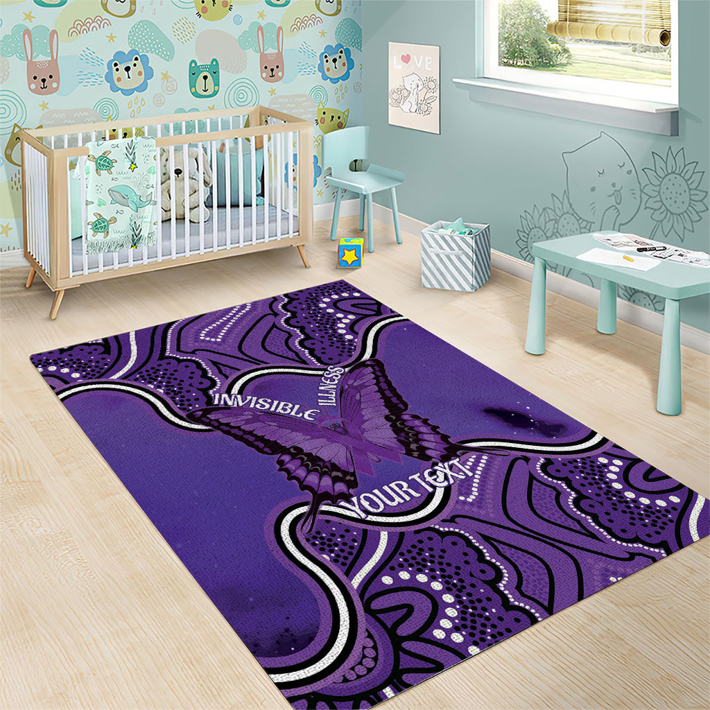 Australia Lupus Support Month Personalised Area Rug Butterfly Purple Ribbon Invisible Illness Indigenous Art
