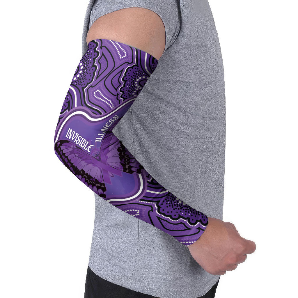 Australia Lupus Support Month Personalised Arm Sleeves Butterfly Purple Ribbon Invisible Illness Indigenous Art