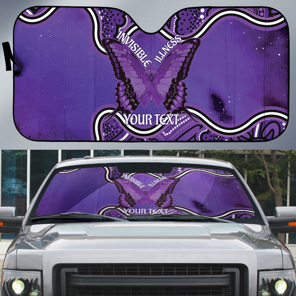 Australia Lupus Support Month Personalised Auto Sun Shade Butterfly Purple Ribbon Invisible Illness Indigenous Art