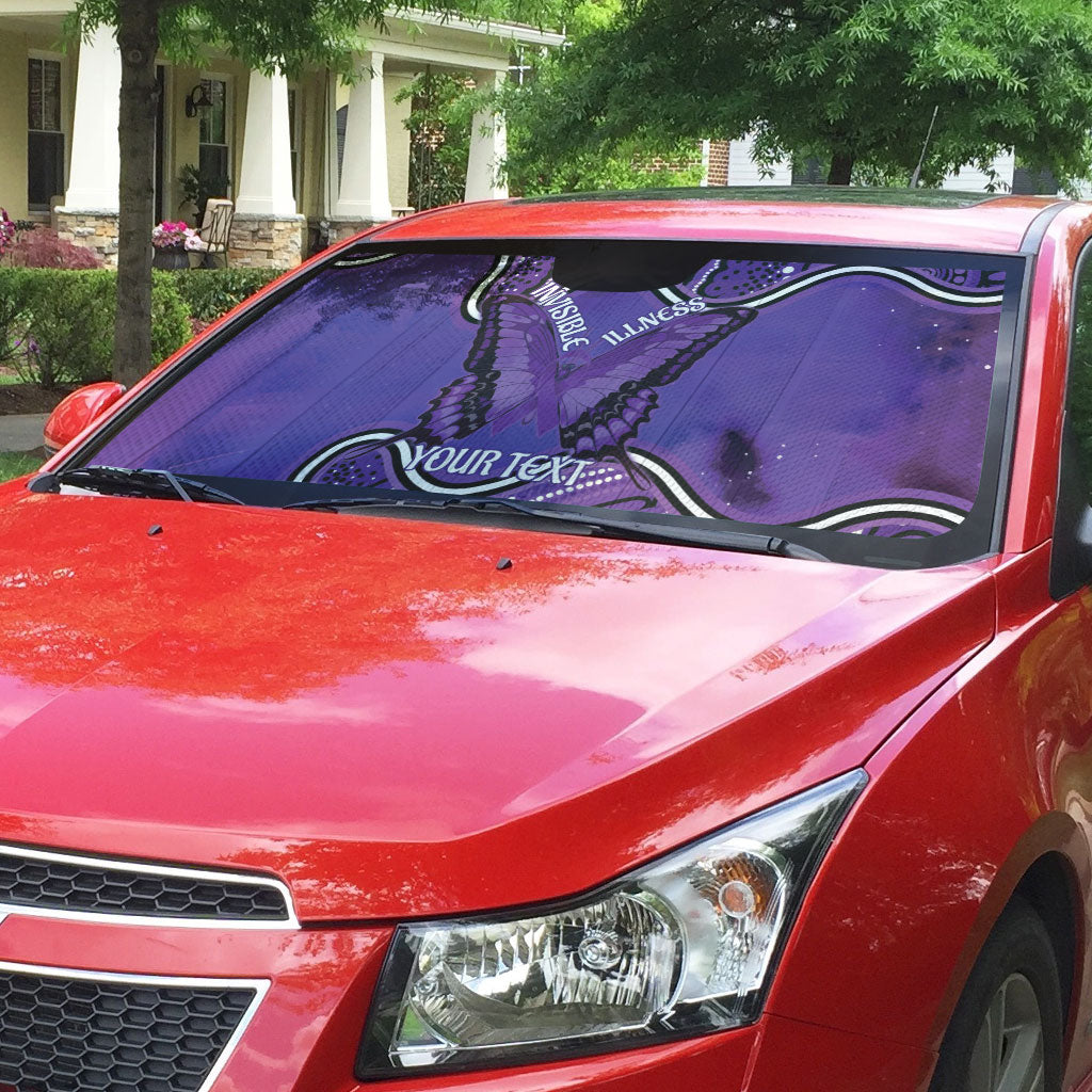 Australia Lupus Support Month Personalised Auto Sun Shade Butterfly Purple Ribbon Invisible Illness Indigenous Art
