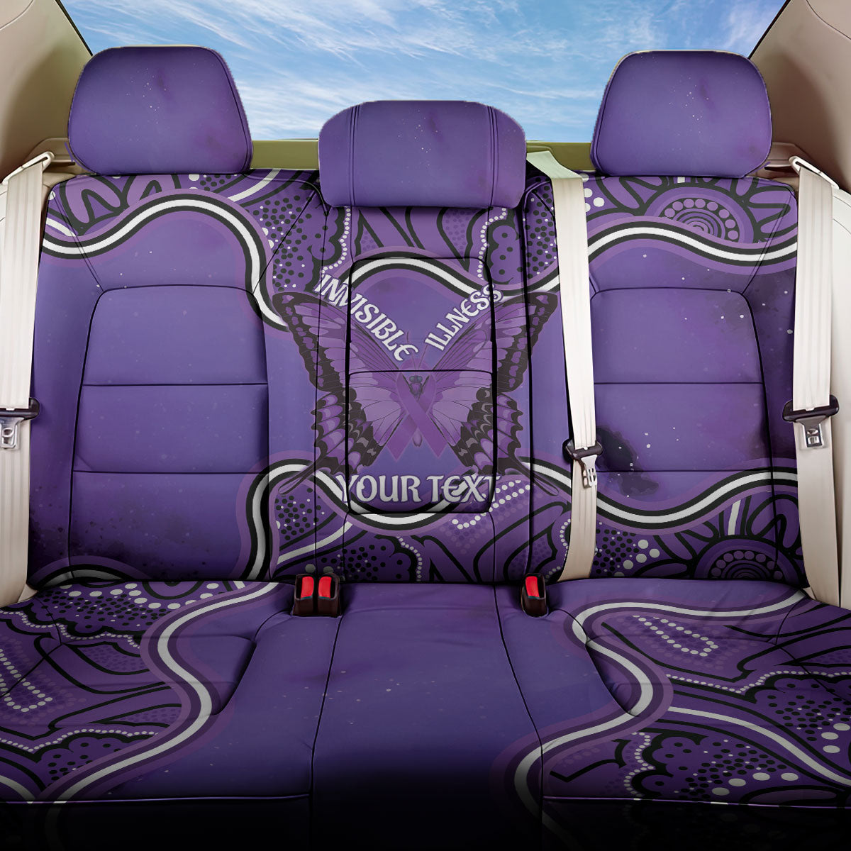 Australia Lupus Support Month Personalised Back Car Seat Cover Butterfly Purple Ribbon Invisible Illness Indigenous Art
