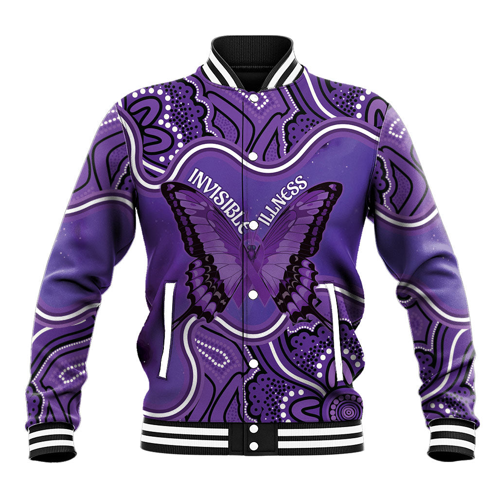 Australia Lupus Support Month Personalised Baseball Jacket Butterfly Purple Ribbon Invisible Illness Indigenous Art