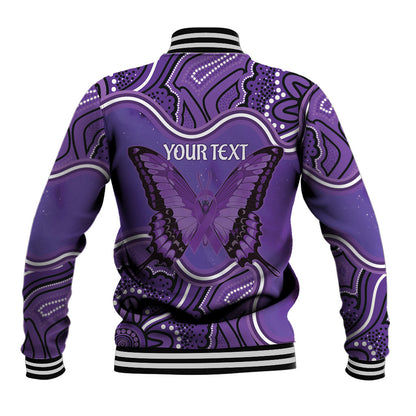 Australia Lupus Support Month Personalised Baseball Jacket Butterfly Purple Ribbon Invisible Illness Indigenous Art