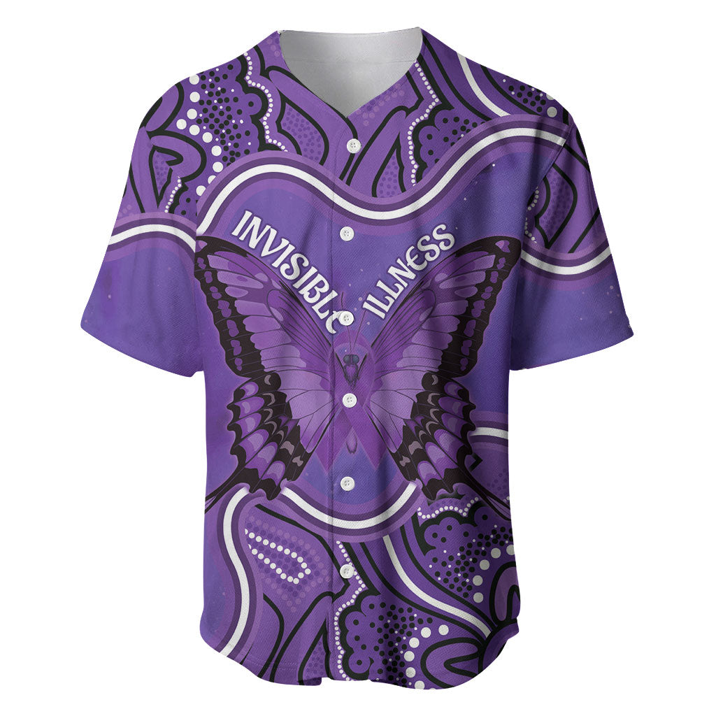Australia Lupus Support Month Personalised Baseball Jersey Butterfly Purple Ribbon Invisible Illness Indigenous Art