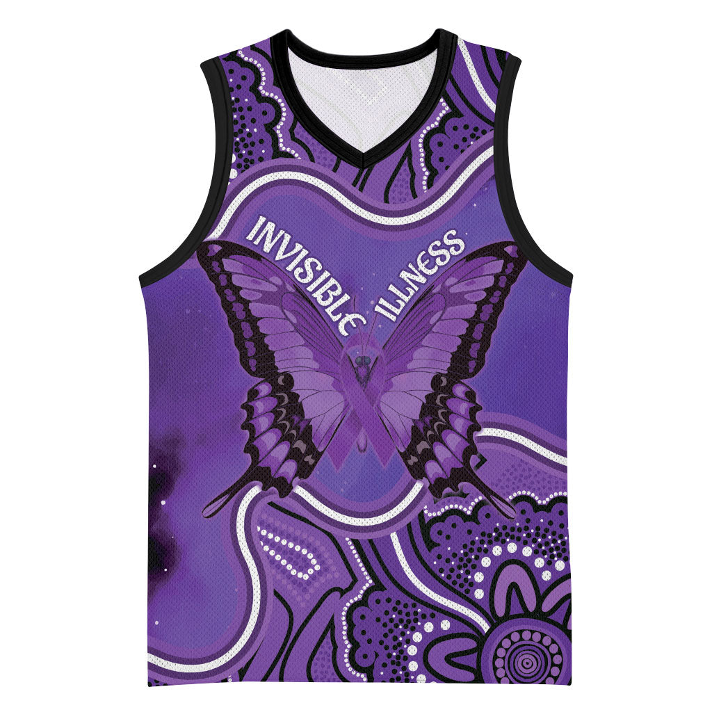 Australia Lupus Support Month Personalised Basketball Jersey Butterfly Purple Ribbon Invisible Illness Indigenous Art
