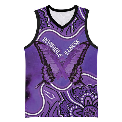Australia Lupus Support Month Personalised Basketball Jersey Butterfly Purple Ribbon Invisible Illness Indigenous Art