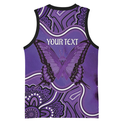 Australia Lupus Support Month Personalised Basketball Jersey Butterfly Purple Ribbon Invisible Illness Indigenous Art