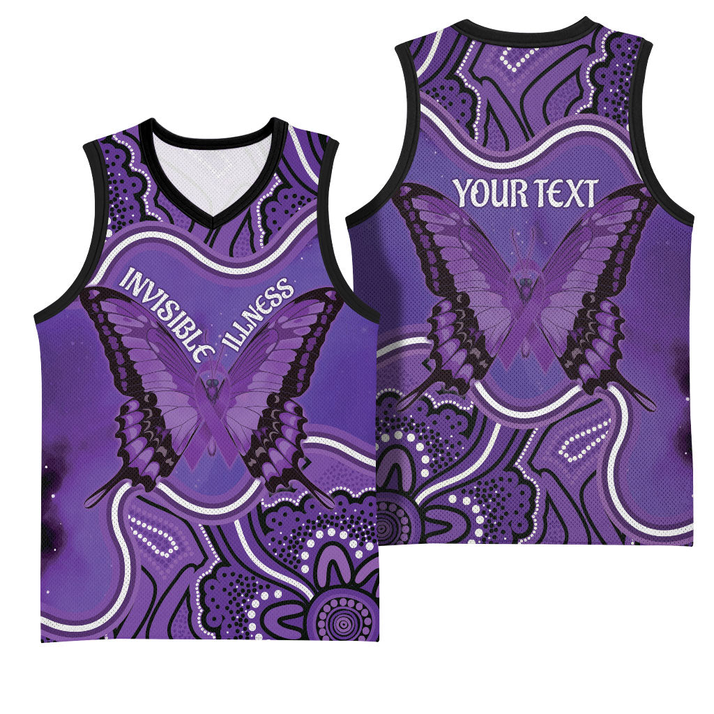 Australia Lupus Support Month Personalised Basketball Jersey Butterfly Purple Ribbon Invisible Illness Indigenous Art
