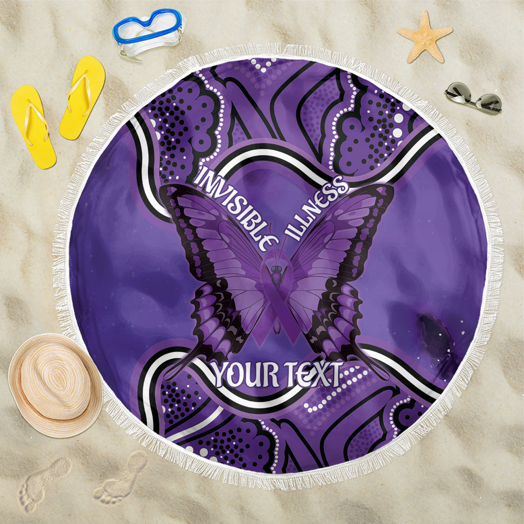 Australia Lupus Support Month Personalised Beach Blanket Butterfly Purple Ribbon Invisible Illness Indigenous Art