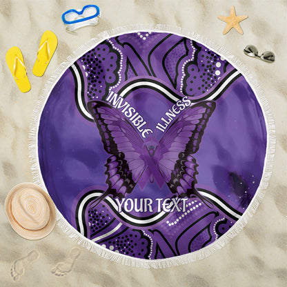 Australia Lupus Support Month Personalised Beach Blanket Butterfly Purple Ribbon Invisible Illness Indigenous Art