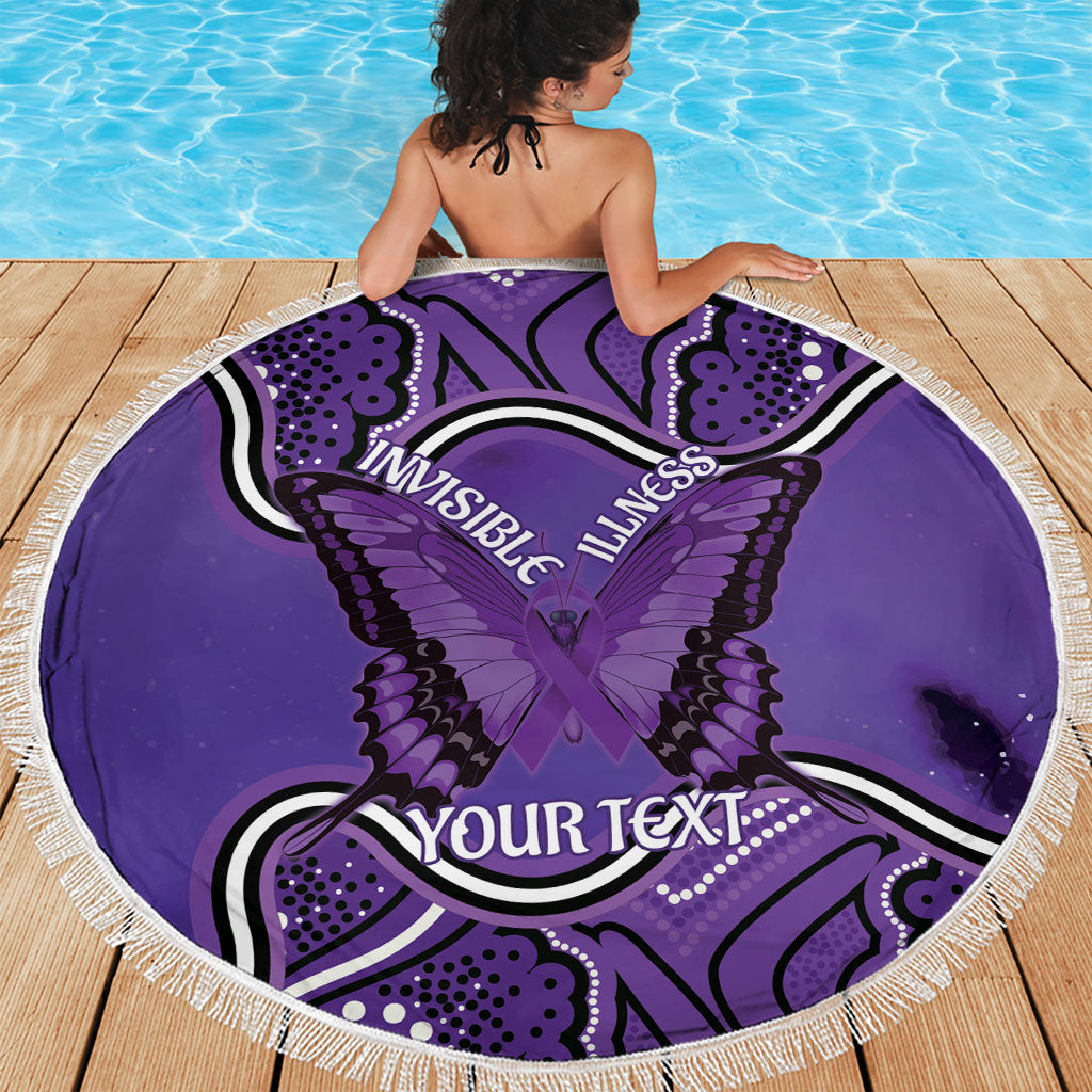 Australia Lupus Support Month Personalised Beach Blanket Butterfly Purple Ribbon Invisible Illness Indigenous Art