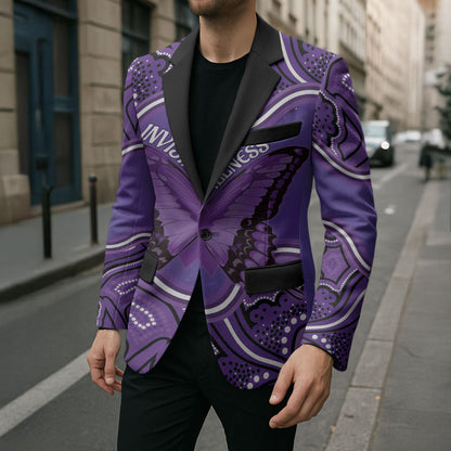 Australia Lupus Support Month Personalised Blazer Butterfly Purple Ribbon Invisible Illness Indigenous Art