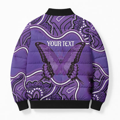 Australia Lupus Support Month Personalised Bomber Puffer Jacket Butterfly Purple Ribbon Invisible Illness Indigenous Art