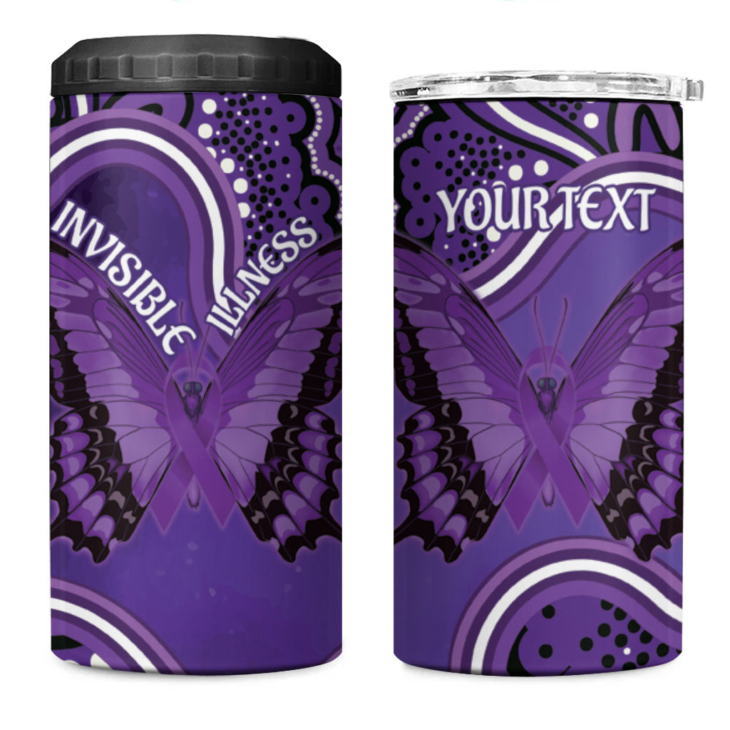 Australia Lupus Support Month Personalised 4 in 1 Can Cooler Tumbler Butterfly Purple Ribbon Invisible Illness Indigenous Art