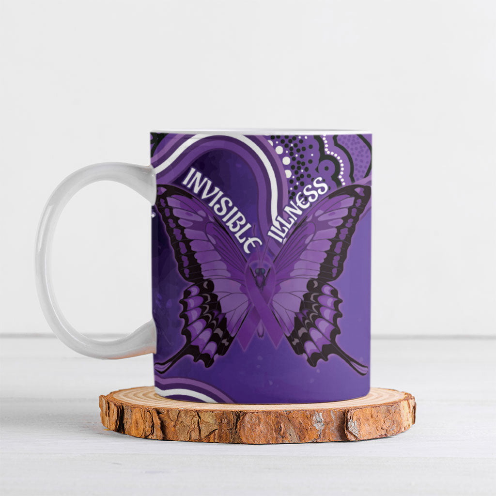 Australia Lupus Support Month Personalised Ceramic Mug Butterfly Purple Ribbon Invisible Illness Indigenous Art
