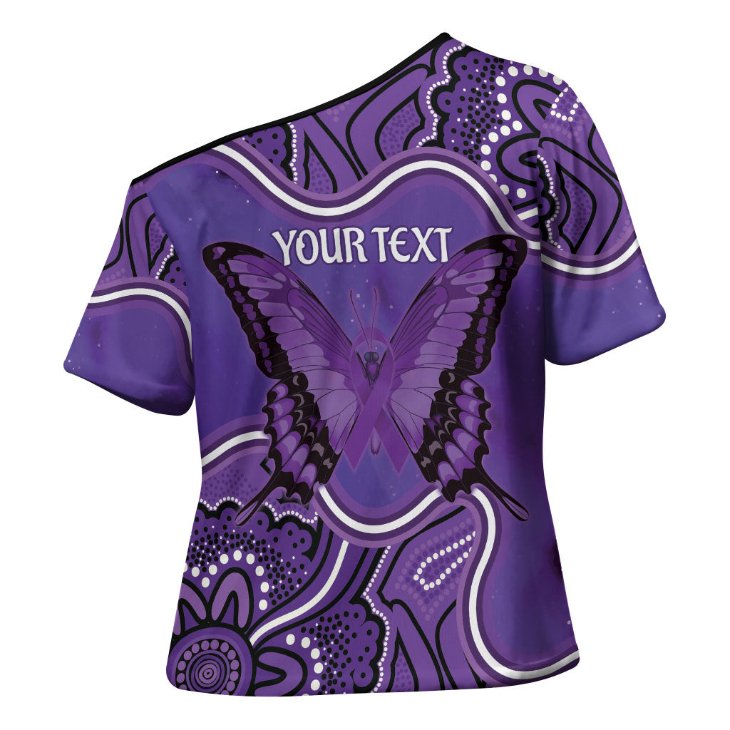 Australia Lupus Support Month Personalised Cross Shoulder Shirt Butterfly Purple Ribbon Invisible Illness Indigenous Art