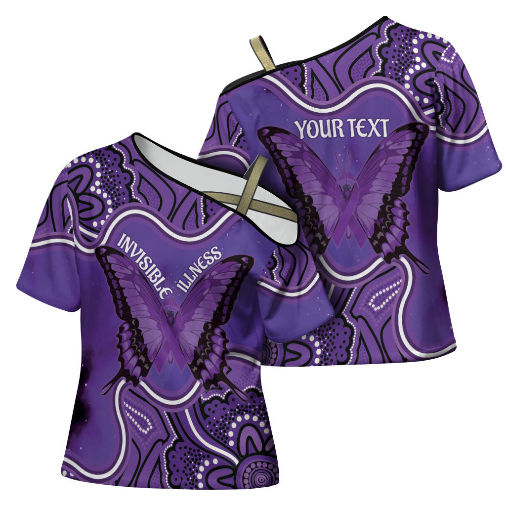 Australia Lupus Support Month Personalised Cross Shoulder Shirt Butterfly Purple Ribbon Invisible Illness Indigenous Art