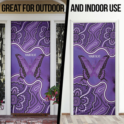 Australia Lupus Support Month Personalised Door Cover Butterfly Purple Ribbon Invisible Illness Indigenous Art