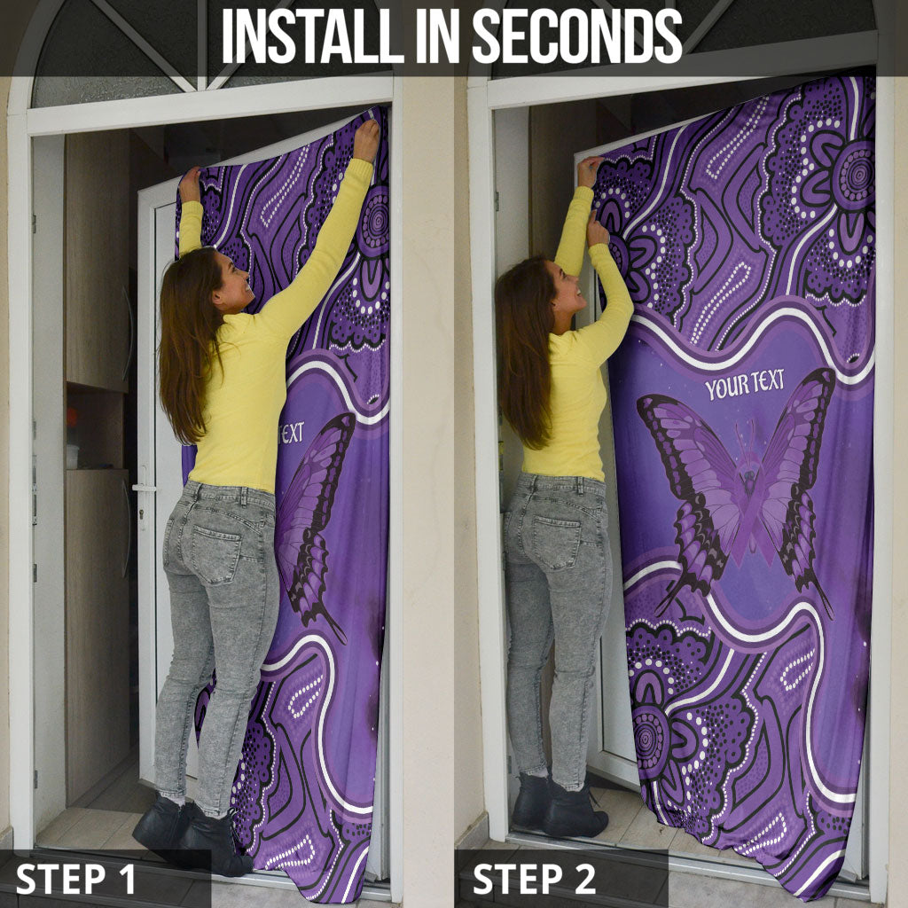 Australia Lupus Support Month Personalised Door Cover Butterfly Purple Ribbon Invisible Illness Indigenous Art