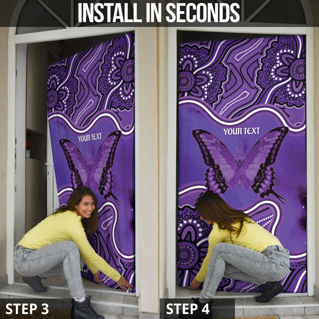 Australia Lupus Support Month Personalised Door Cover Butterfly Purple Ribbon Invisible Illness Indigenous Art