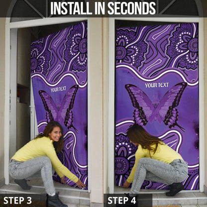 Australia Lupus Support Month Personalised Door Cover Butterfly Purple Ribbon Invisible Illness Indigenous Art