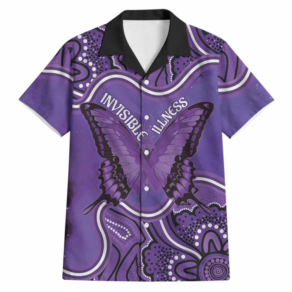 Australia Lupus Support Month Personalised Hawaiian Shirt Butterfly Purple Ribbon Invisible Illness Indigenous Art