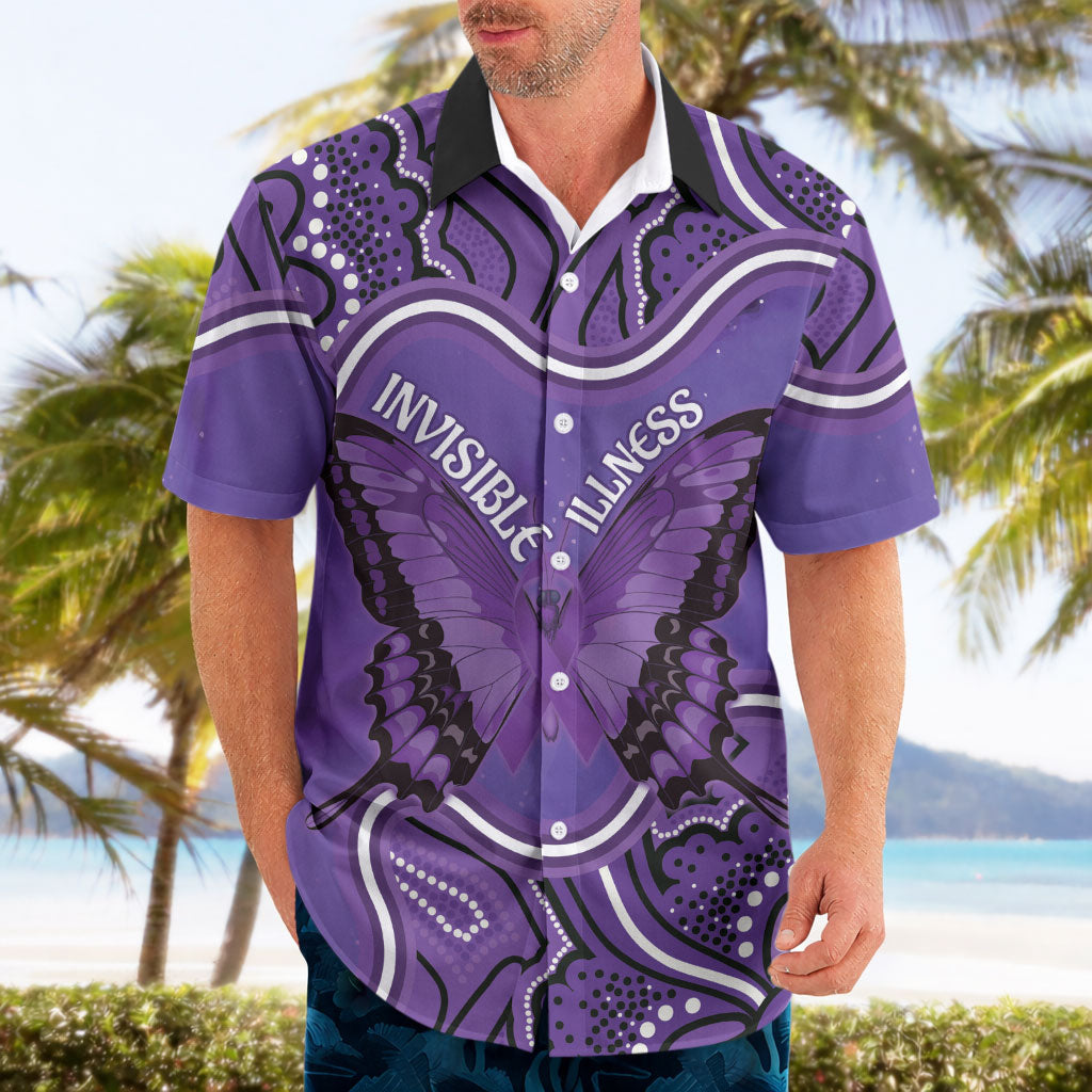 Australia Lupus Support Month Personalised Hawaiian Shirt Butterfly Purple Ribbon Invisible Illness Indigenous Art