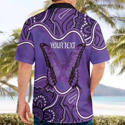 Australia Lupus Support Month Personalised Hawaiian Shirt Butterfly Purple Ribbon Invisible Illness Indigenous Art