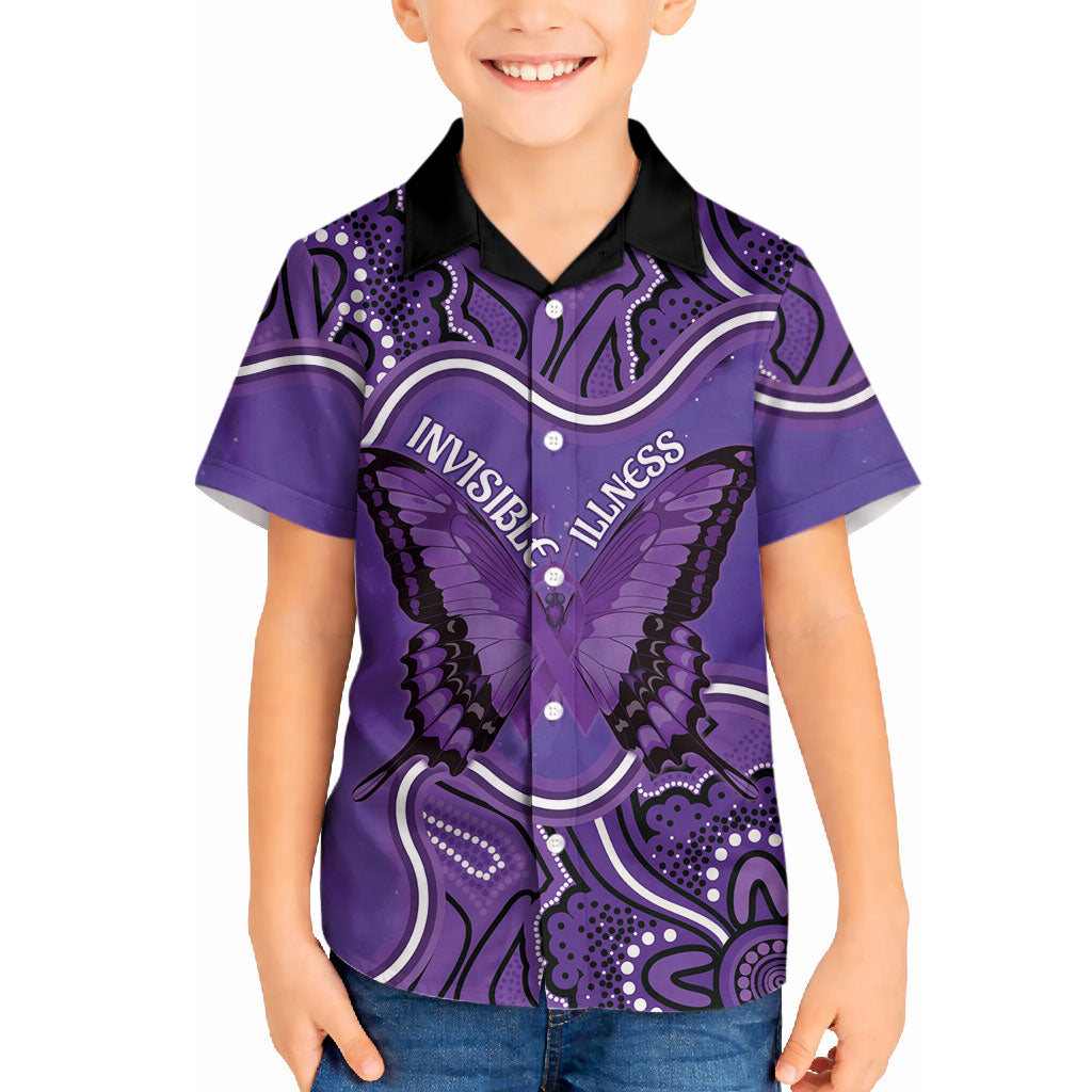 Australia Lupus Support Month Personalised Hawaiian Shirt Butterfly Purple Ribbon Invisible Illness Indigenous Art