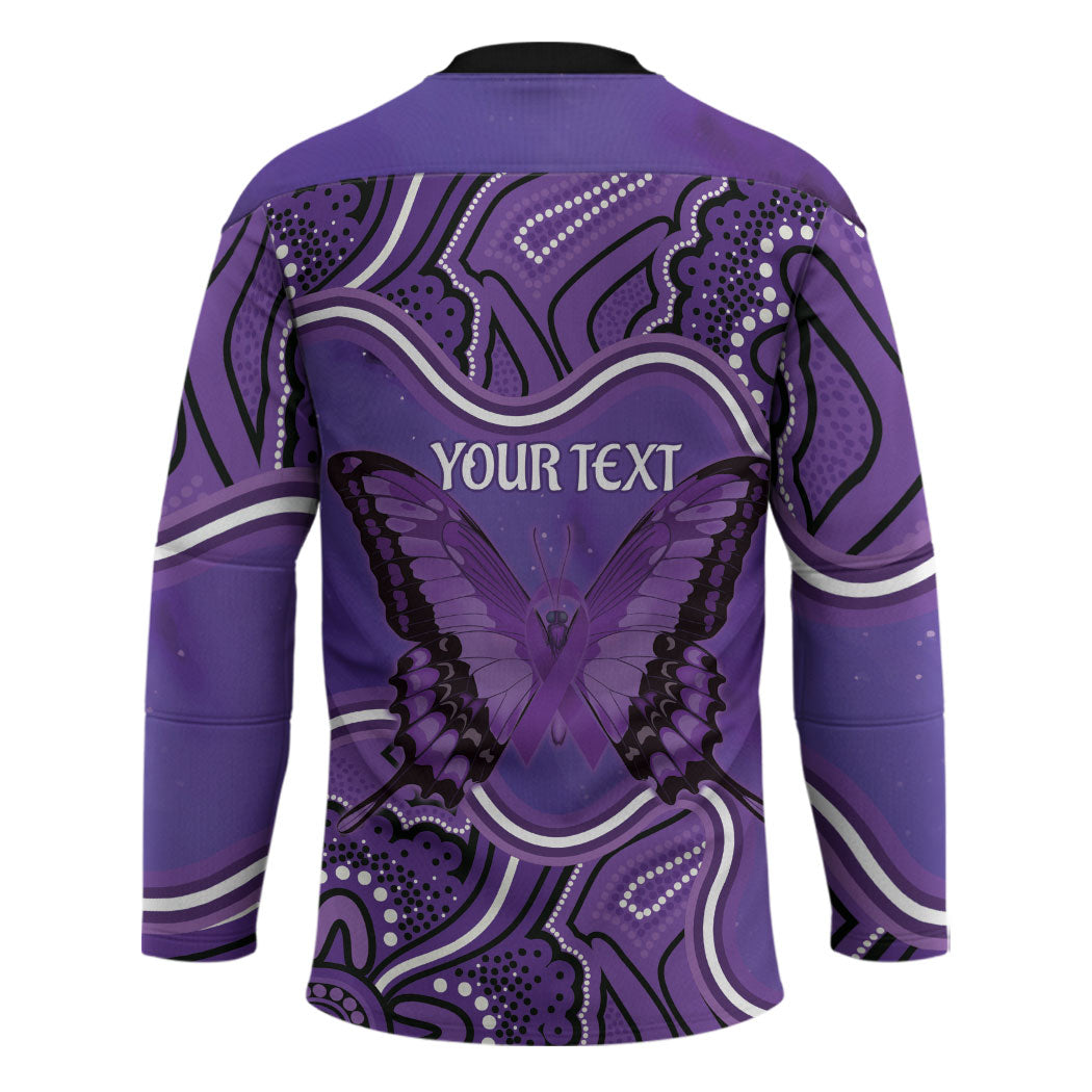 Australia Lupus Support Month Personalised Hockey Jersey Butterfly Purple Ribbon Invisible Illness Indigenous Art