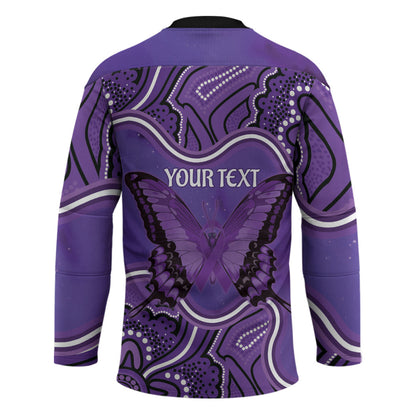 Australia Lupus Support Month Personalised Hockey Jersey Butterfly Purple Ribbon Invisible Illness Indigenous Art